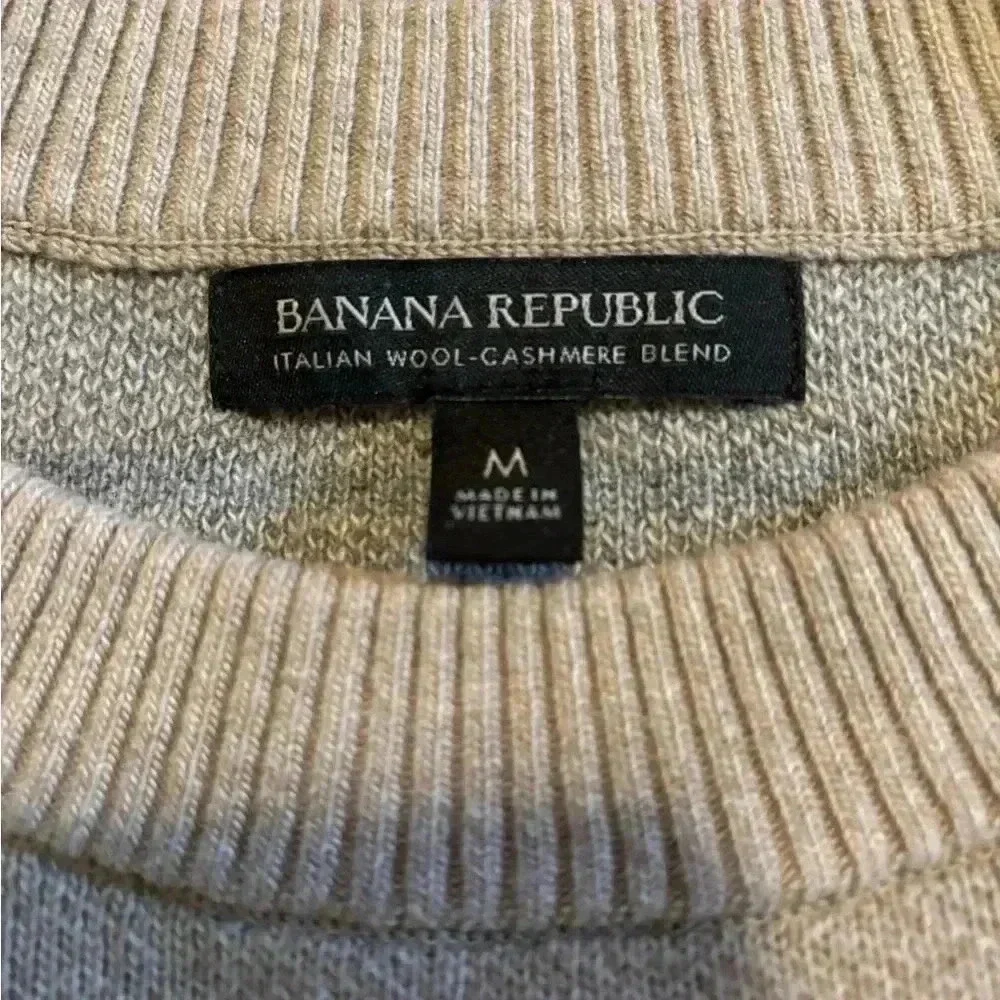 Banana Republic Italian Wool Cashmere Blend Windowpane Plaid Sweater Beige M‎